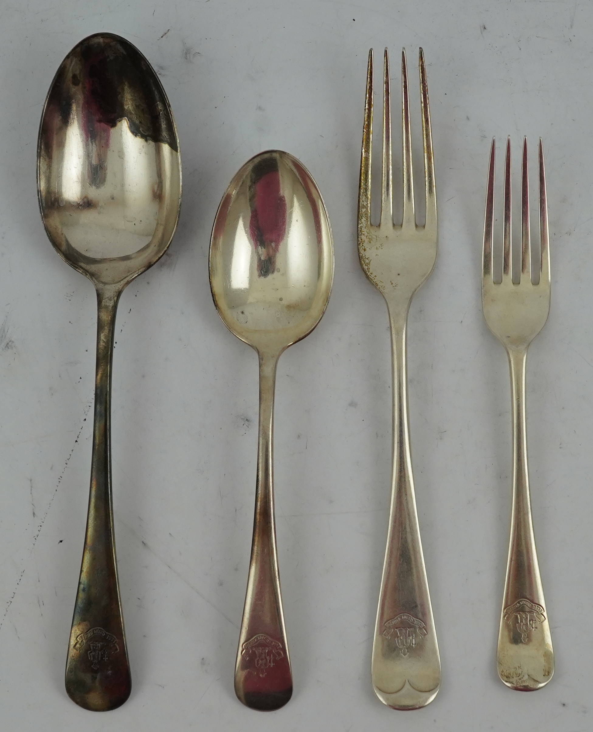 A harlequin part canteen of Edwardian and later silver Old English pattern flatware, various dates and makers